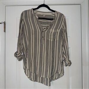 Lucky Brand Black and Cream Striped Blouse